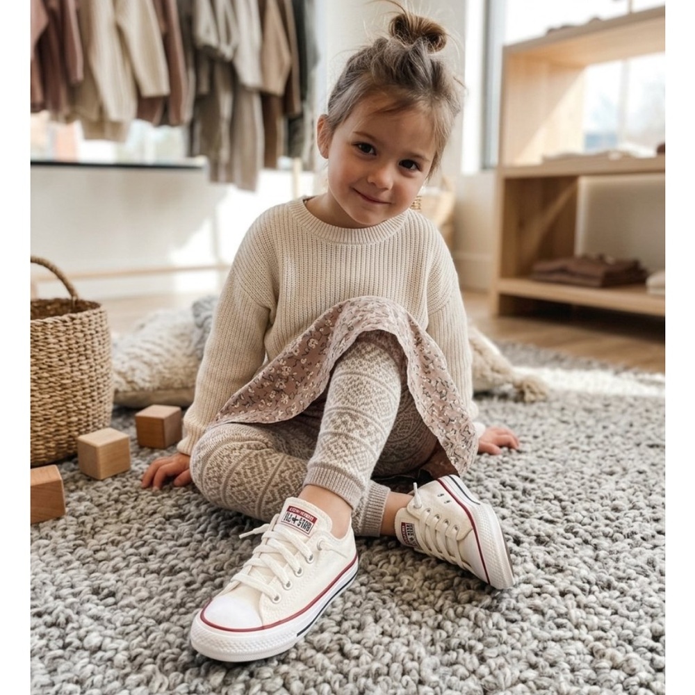 Converse Kids White Canvas Low-Top Sneakers with Red Trim